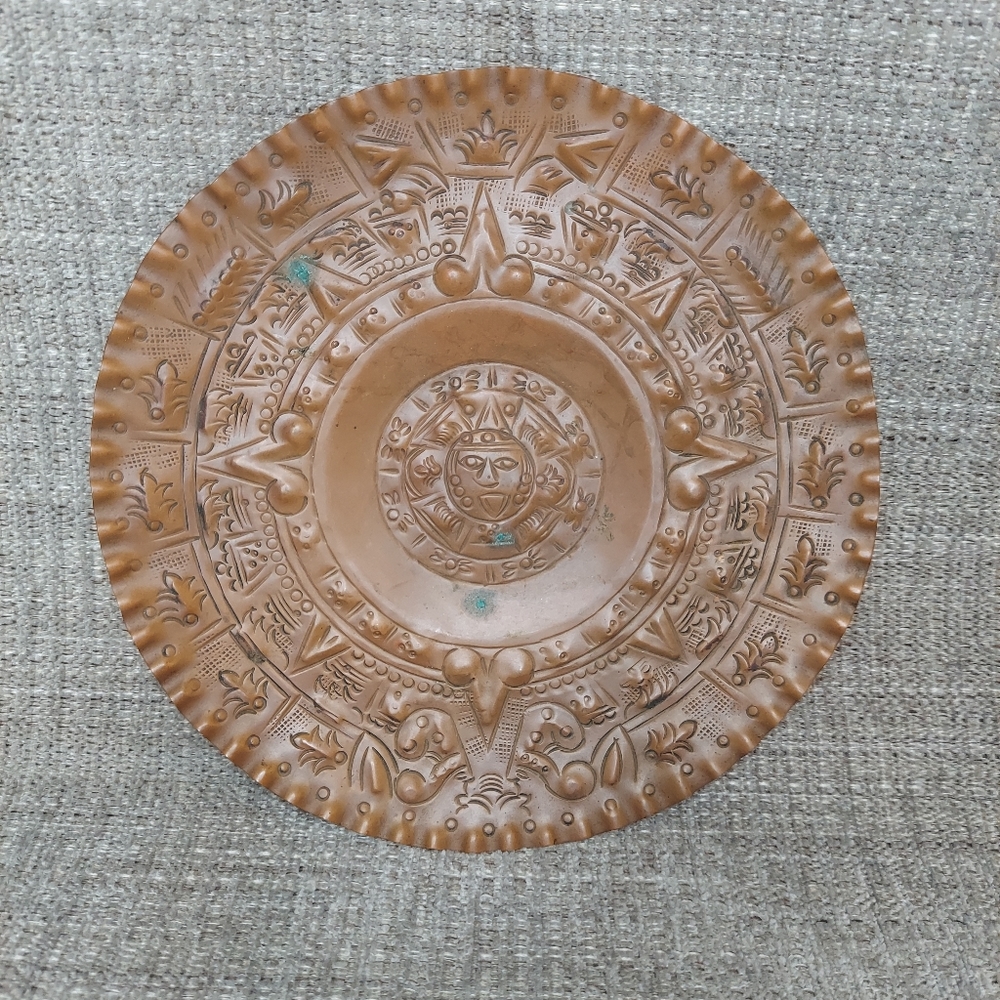 COPY - Vintage Hammered Copper Mayan Sun Calendar Wall Plate